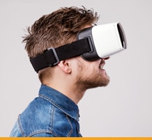 Contractor wearing virtual reality goggles